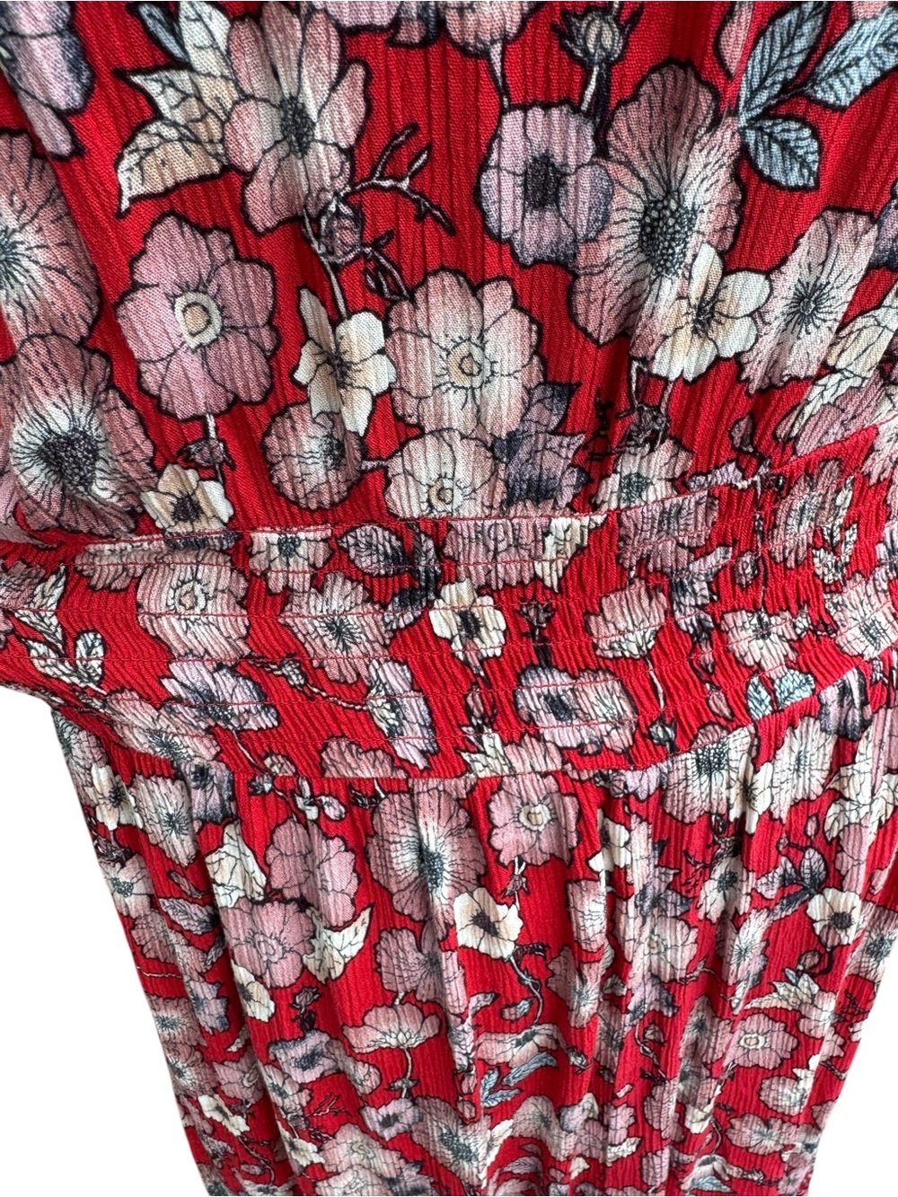 Knox Rose Floral Red Midi Dress V Neck Elastic Waist Cap Sleeve Boho   Romantic - Picture 6 of 10